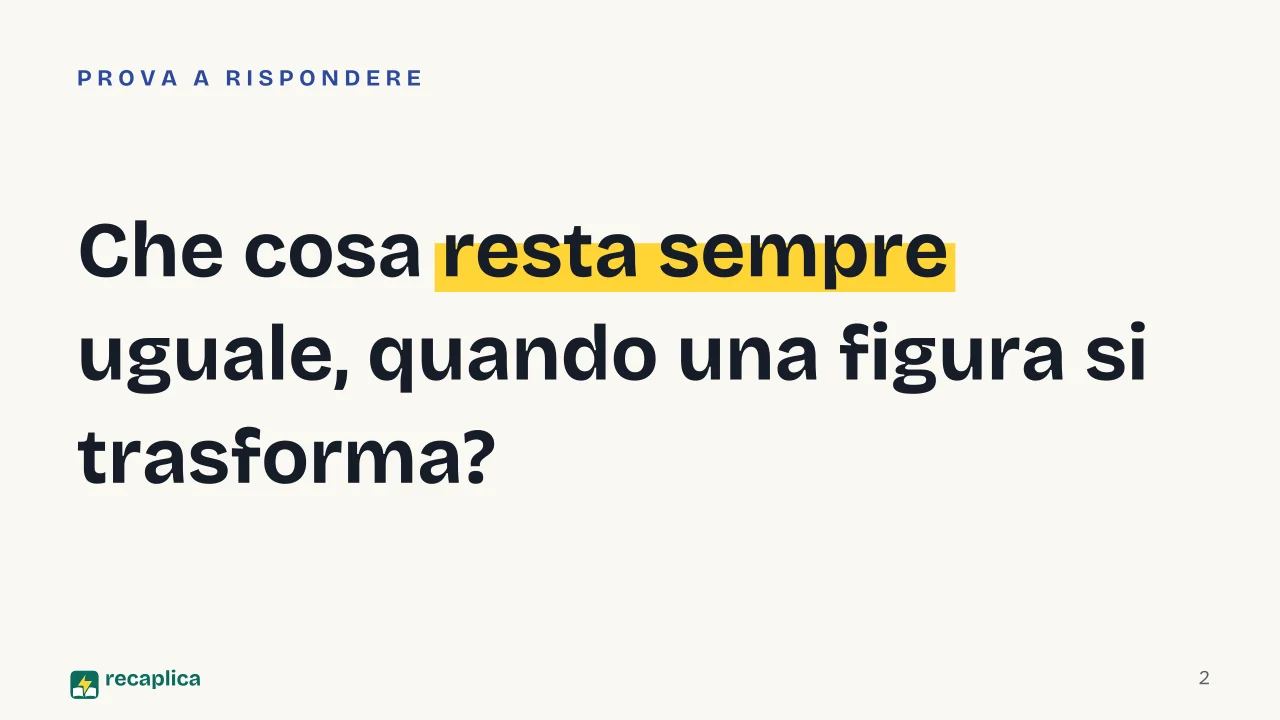 Slide 2 della presentazione su Trasformazioni geometriche: Che cosa resta sempre uguale, quando una figura si trasforma?
