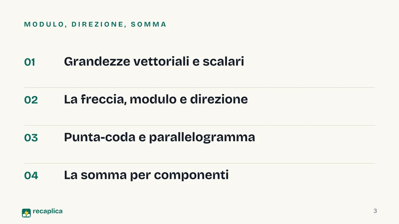 Slide 3 della presentazione su Vettori: Modulo, direzione, somma