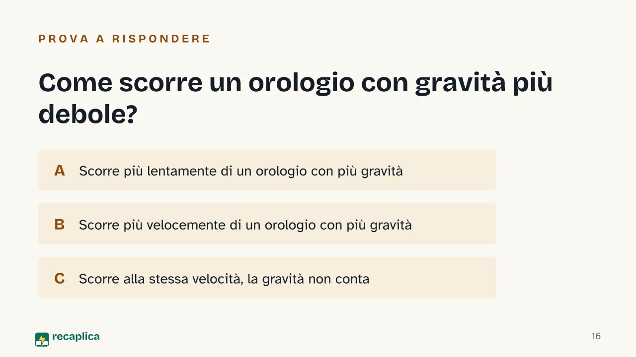 Slide 16 della presentazione su Viaggio nel tempo: Come scorre un orologio con gravità più debole?