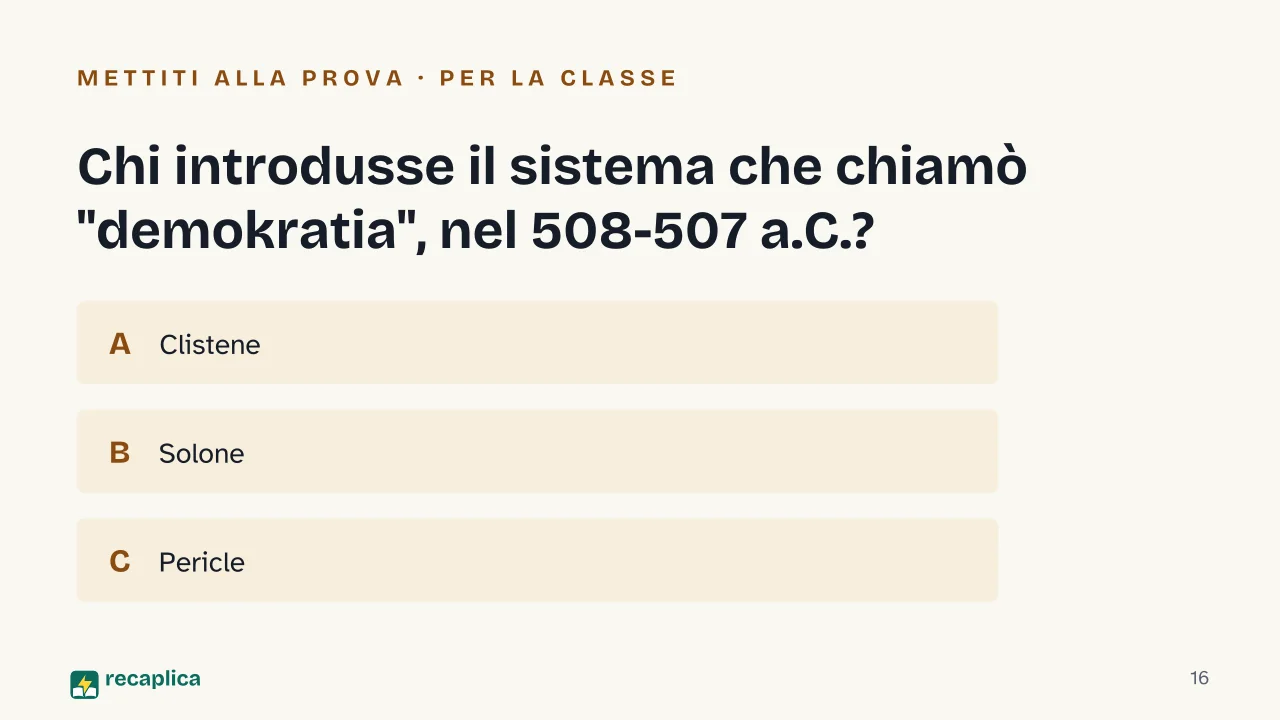 Slide 16 della presentazione su Antica Grecia: Chi introdusse il sistema che chiamò "demokratia", nel 508-507 a.C.?