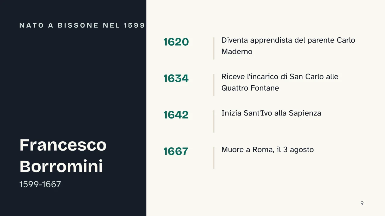 Slide 9 della presentazione su Barocco romano: Nato a Bissone nel 1599