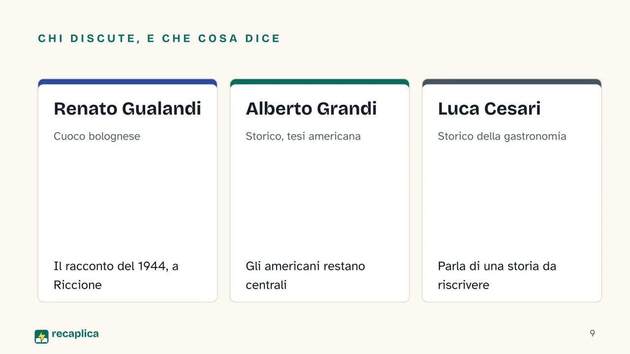 Slide 9 della presentazione su La carbonara: Chi discute, e che cosa dice: Renato Gualandi, Alberto Grandi, Luca Cesari