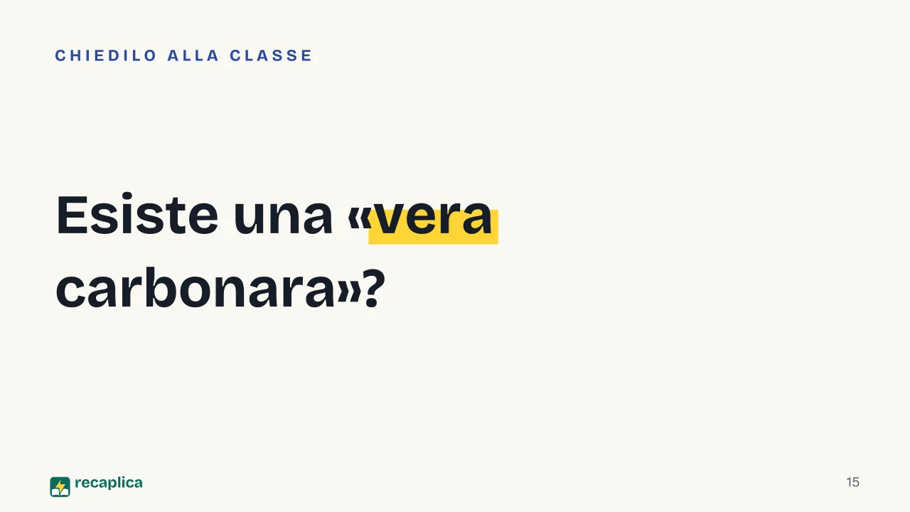 Slide 15 della presentazione su La carbonara: Esiste una «vera carbonara»?