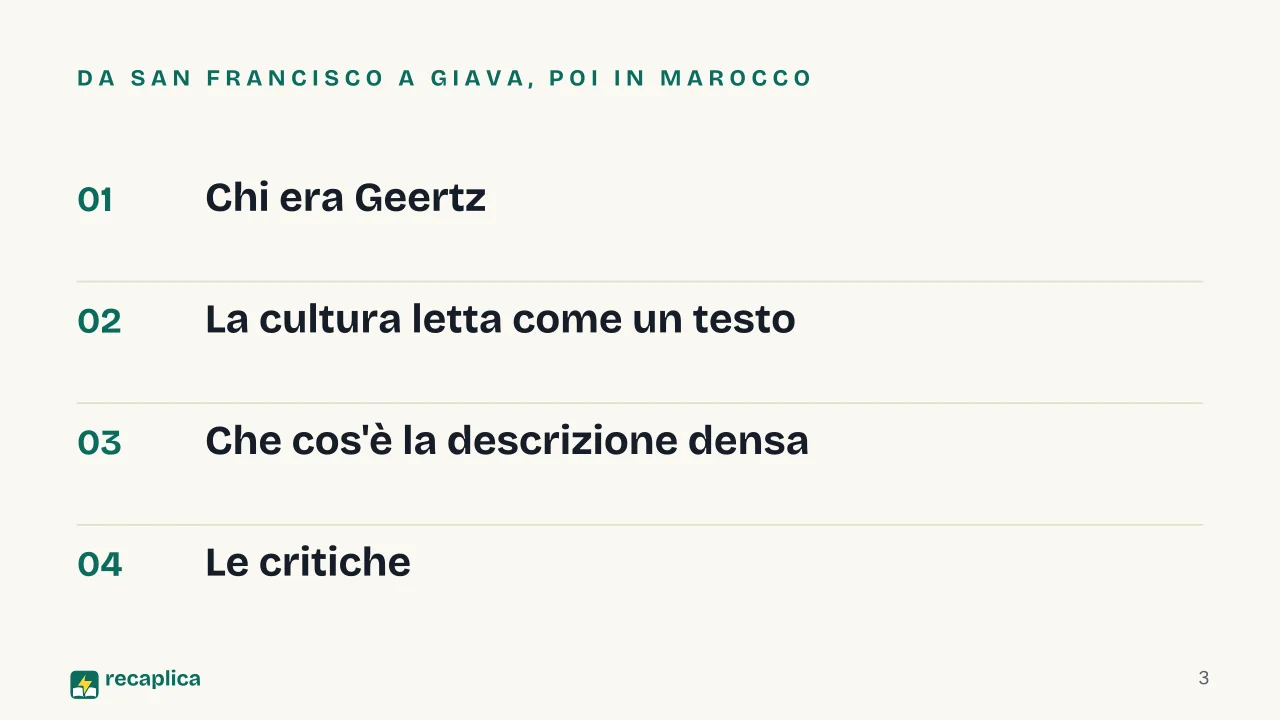 Slide 3 della presentazione su Clifford Geertz: Da San Francisco a Giava, poi in Marocco