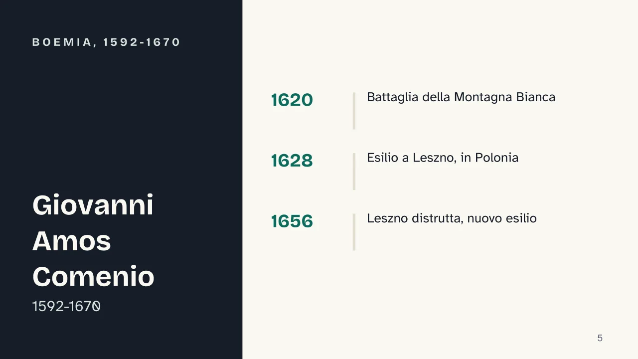 Slide 5 della presentazione su Comenio: Boemia, 1592-1670
