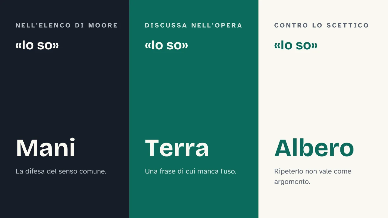 Slide 9 della presentazione su «Della certezza» di Wittgenstein e le proposizioni-cardine: «Io so» · «Io so» · «Io so»