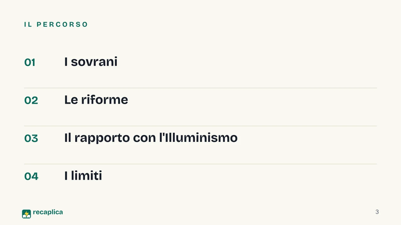 Slide 3 della presentazione su Dispotismo illuminato: Il percorso