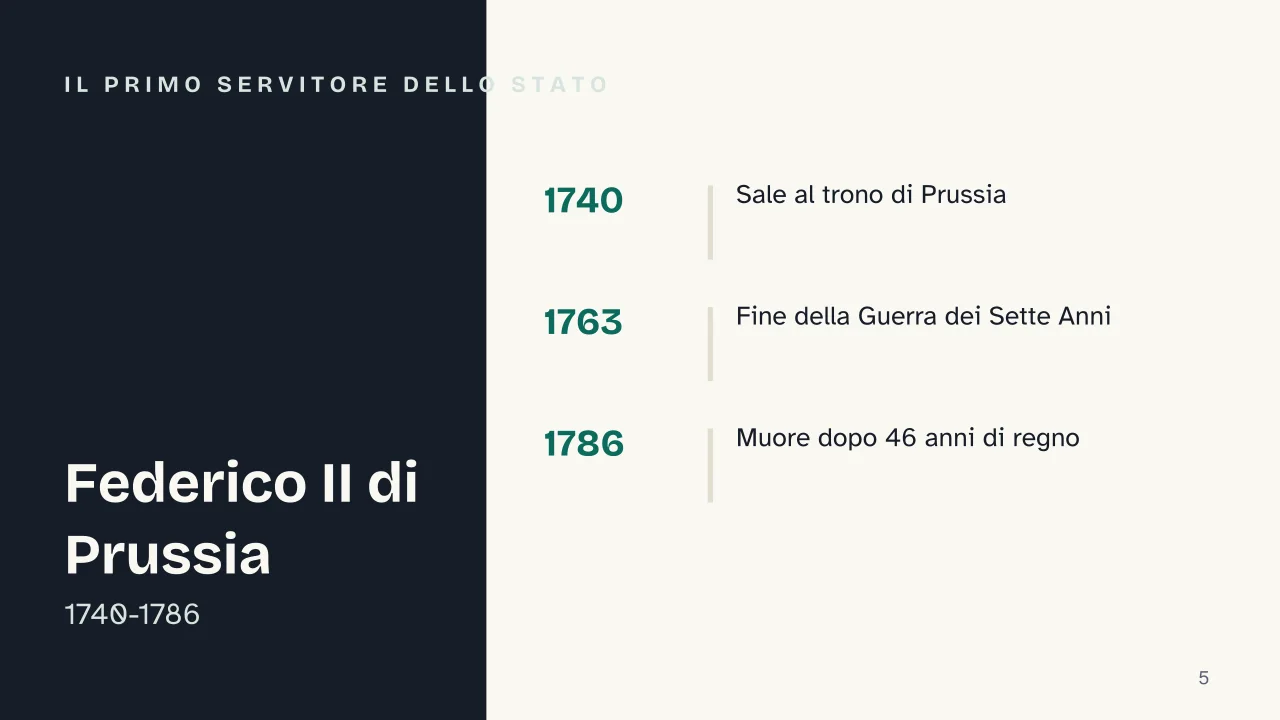 Slide 5 della presentazione su Dispotismo illuminato: Il primo servitore dello Stato