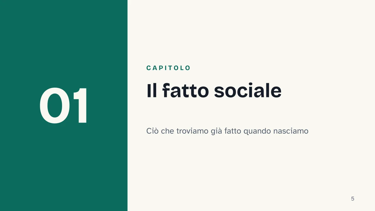 Slide 5 della presentazione su Émile Durkheim: Capitolo 01: Il fatto sociale