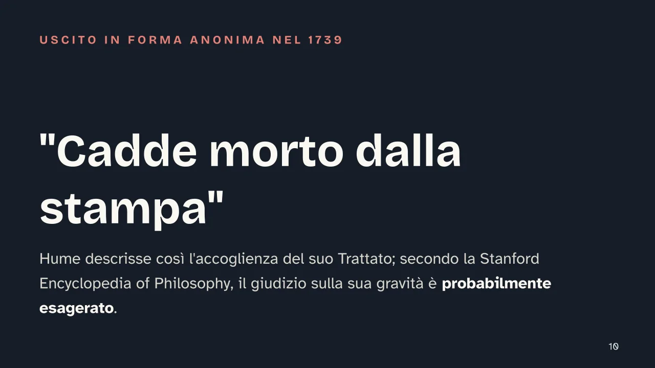 Slide 10 della presentazione su David Hume: "Cadde morto dalla stampa"