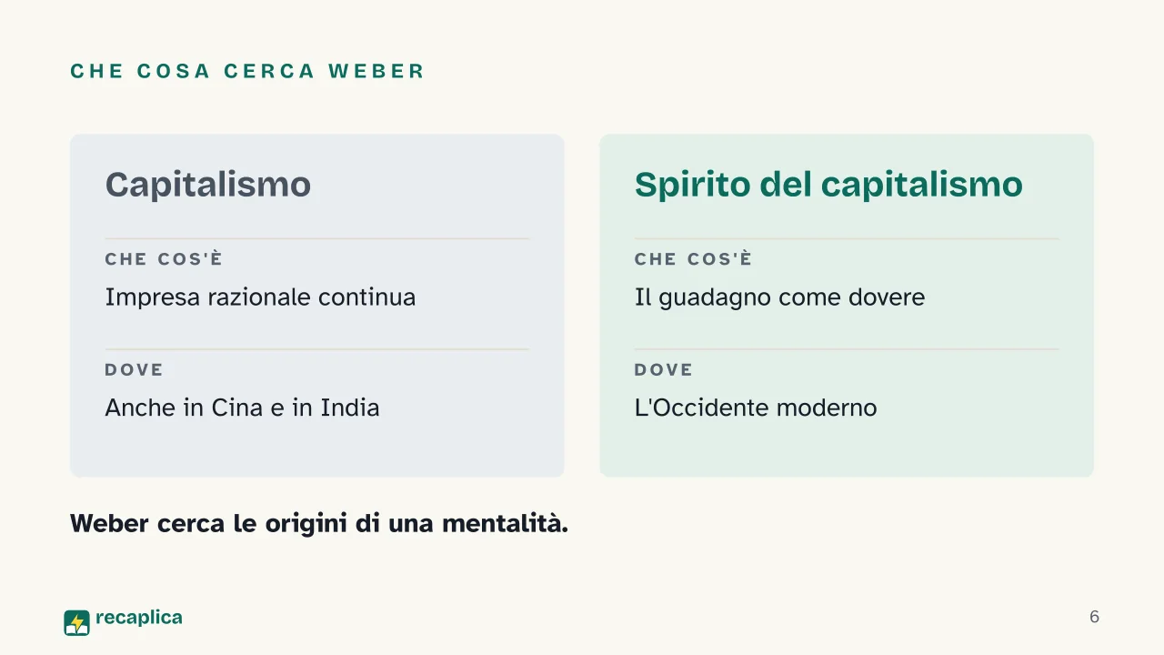 Slide 6 della presentazione su L'etica protestante e lo spirito del capitalismo: Che cosa cerca Weber