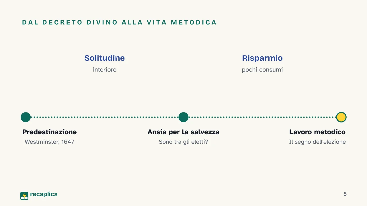 Slide 8 della presentazione su L'etica protestante e lo spirito del capitalismo: Dal decreto divino alla vita metodica
