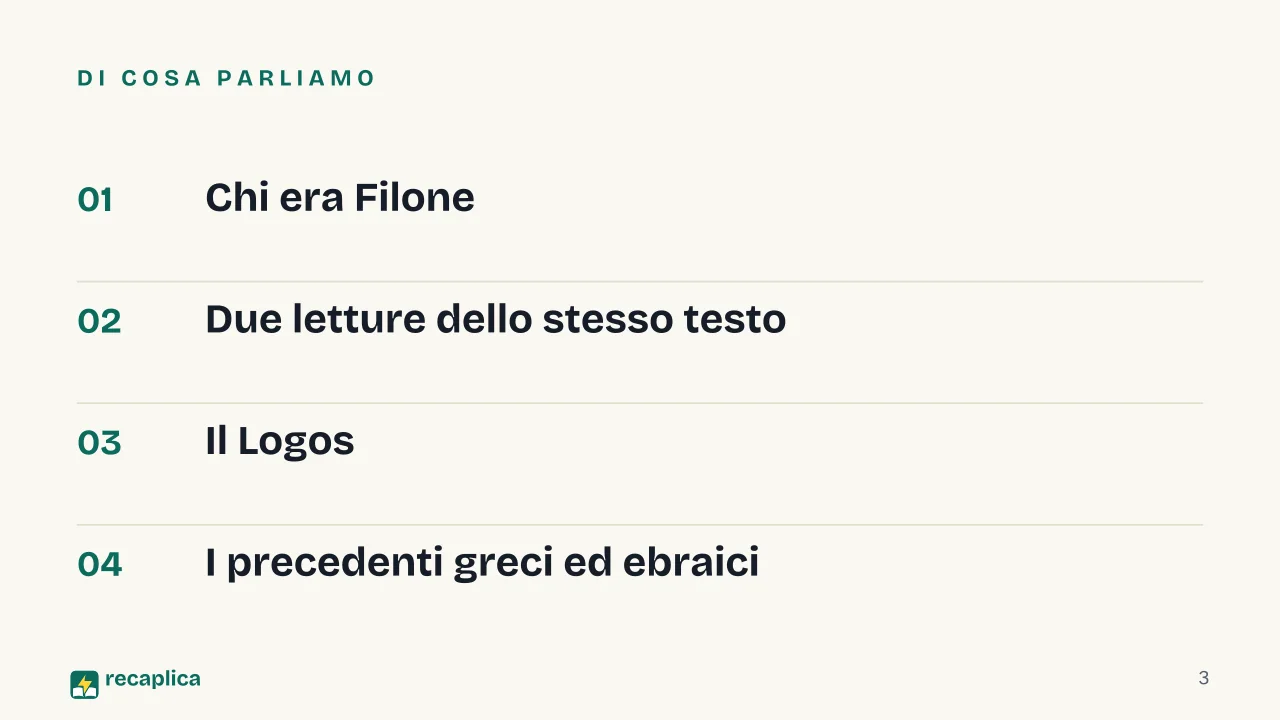 Slide 3 della presentazione su Filone di Alessandria: Di cosa parliamo
