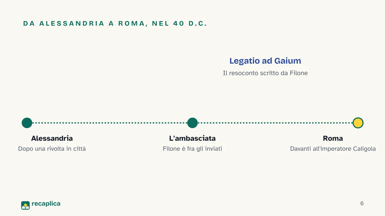 Slide 6 della presentazione su Filone di Alessandria: Da Alessandria a Roma, nel 40 d.C.