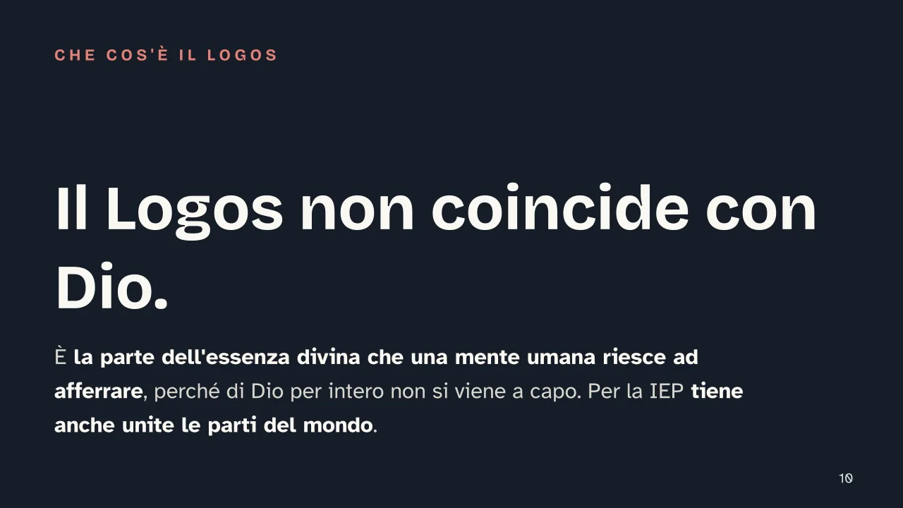 Slide 10 della presentazione su Filone di Alessandria: Il Logos non coincide con Dio.