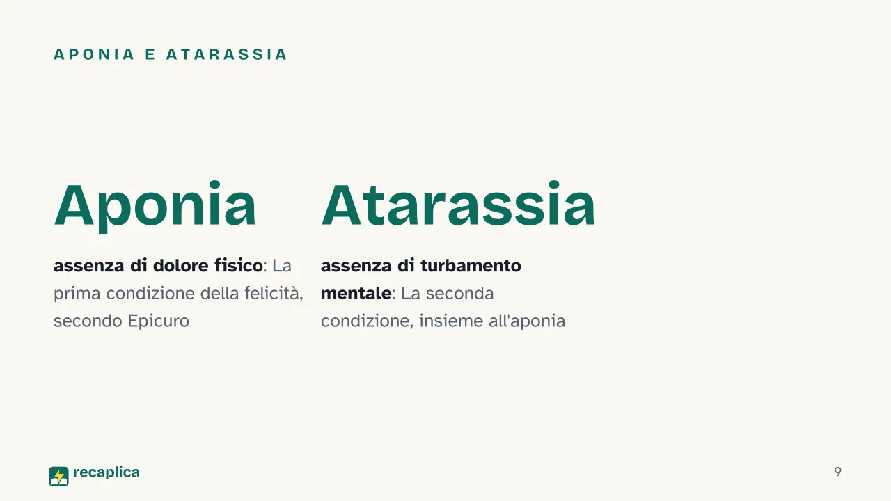 Slide 9 della presentazione su Filosofia ellenistica: Aponia e atarassia