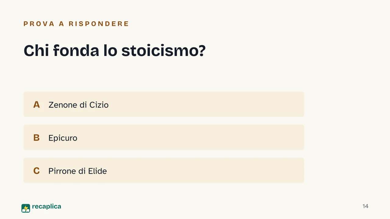 Slide 14 della presentazione su Filosofia ellenistica: Chi fonda lo stoicismo?