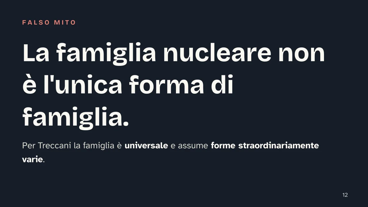 Slide 12 della presentazione su Parentela e famiglia nelle culture del mondo: La famiglia nucleare non è l'unica forma di famiglia.