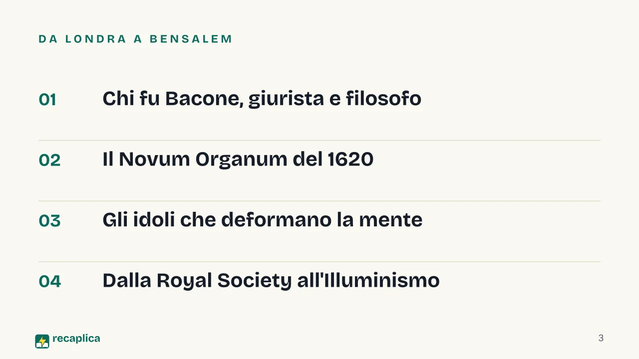 Slide 3 della presentazione su Francesco Bacone: Da Londra a Bensalem