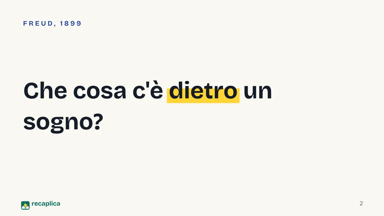 Slide 2 della presentazione su Freud e l'interpretazione dei sogni: Che cosa c'è dietro un sogno?