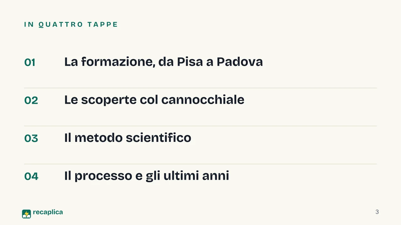 Slide 3 della presentazione su Galileo Galilei: In quattro tappe