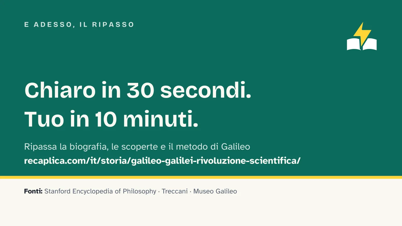 Slide 18 della presentazione su Galileo Galilei: E adesso, il ripasso