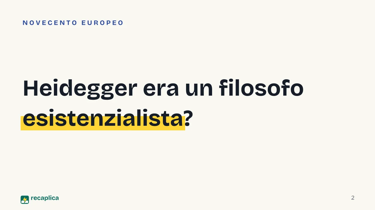 Slide 2 della presentazione su Heidegger: Heidegger era un filosofo esistenzialista?