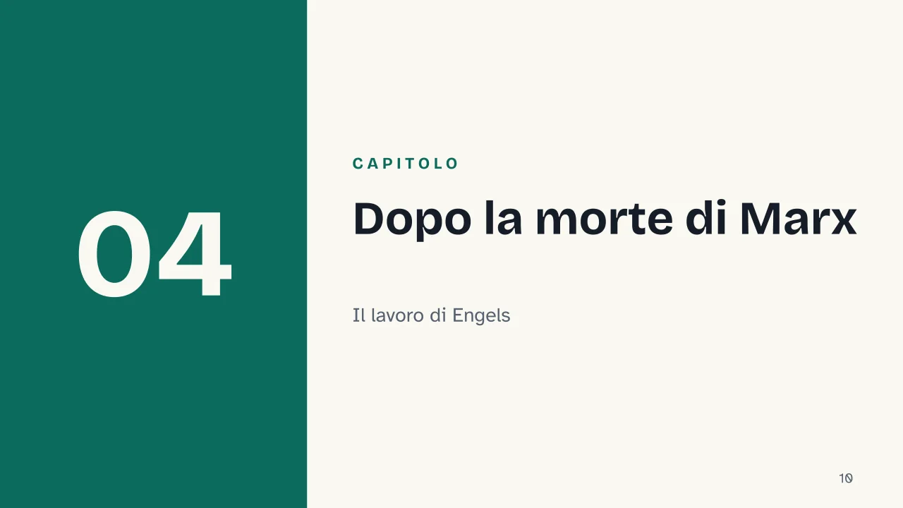 Slide 10 della presentazione su Il Capitale di Karl Marx: Capitolo 04: Dopo la morte di Marx