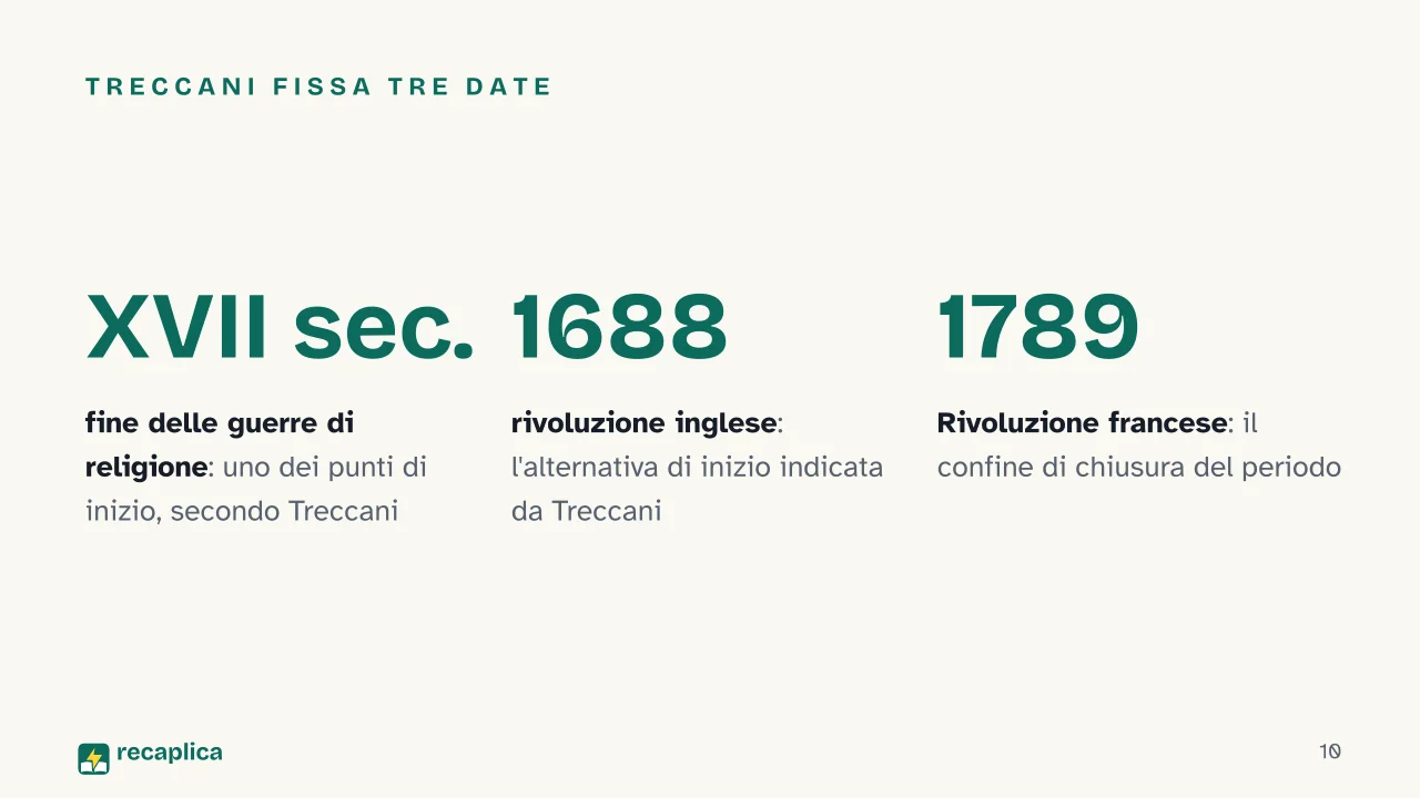 Slide 10 della presentazione su Illuminismo: Treccani fissa tre date