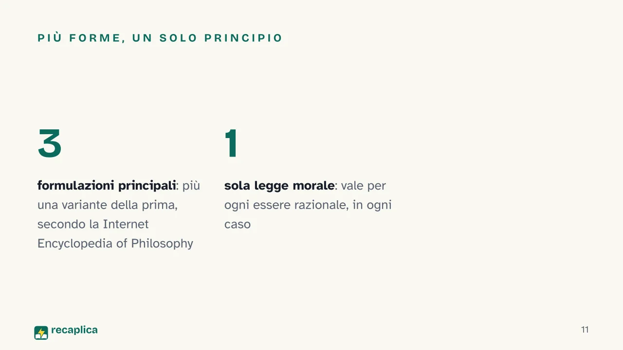 Slide 11 della presentazione su Imperativo categorico: Più forme, un solo principio