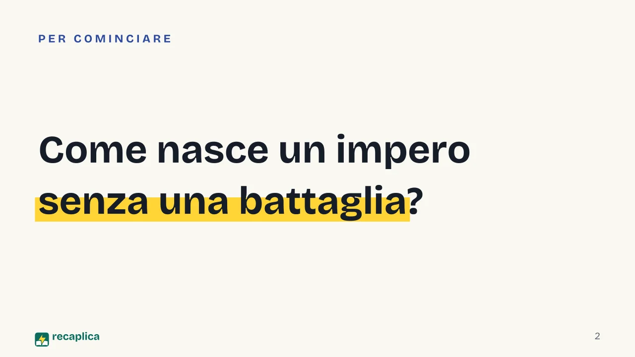 Slide 2 della presentazione su L'Impero romano: Come nasce un impero senza una battaglia?