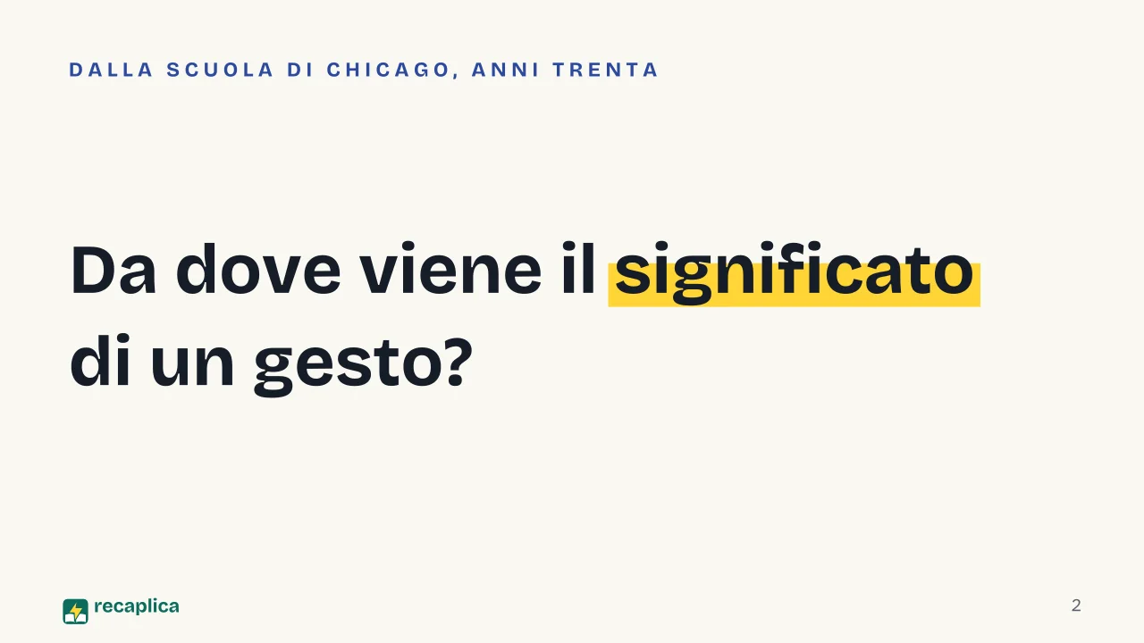 Slide 2 della presentazione su Interazionismo simbolico: Da dove viene il significato di un gesto?