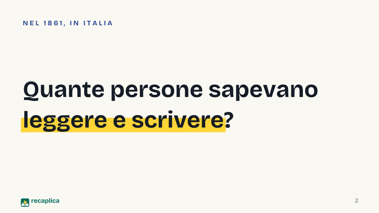 Slide 2 della presentazione su Istruzione obbligatoria: Quante persone sapevano leggere e scrivere?