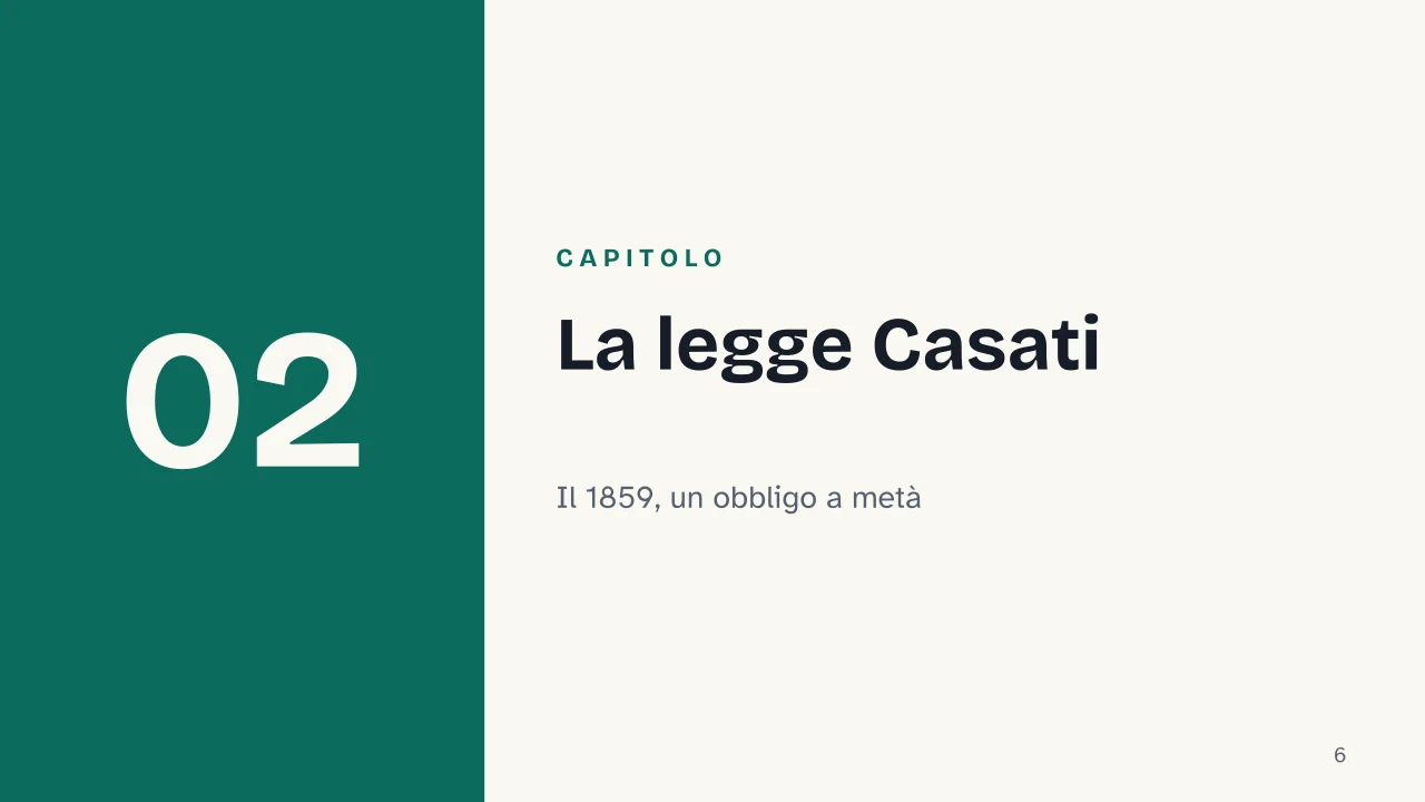 Slide 6 della presentazione su Istruzione obbligatoria: Capitolo 02: La legge Casati