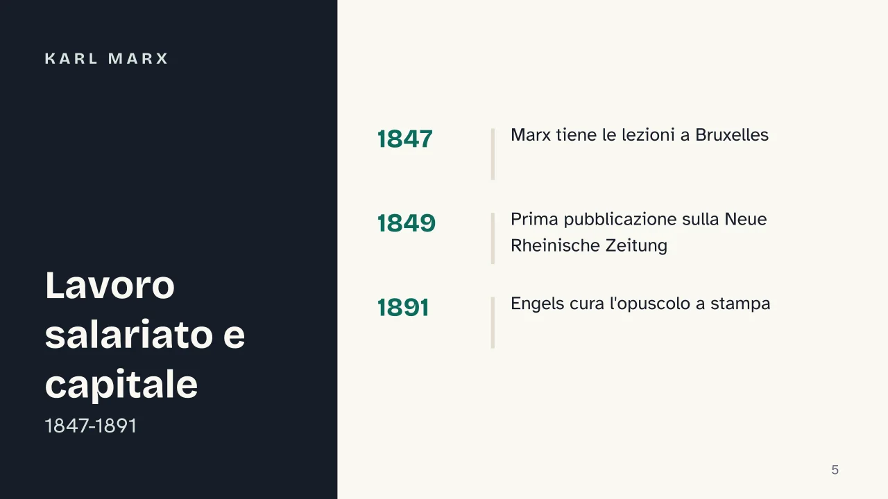 Slide 5 della presentazione su Lavoro salariato e capitale: Karl Marx