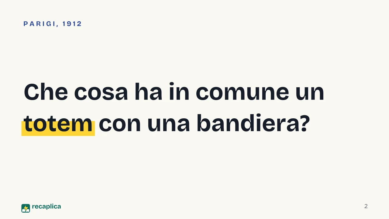 Slide 2 della presentazione su Le forme elementari della vita religiosa di Durkheim: Che cosa ha in comune un totem con una bandiera?