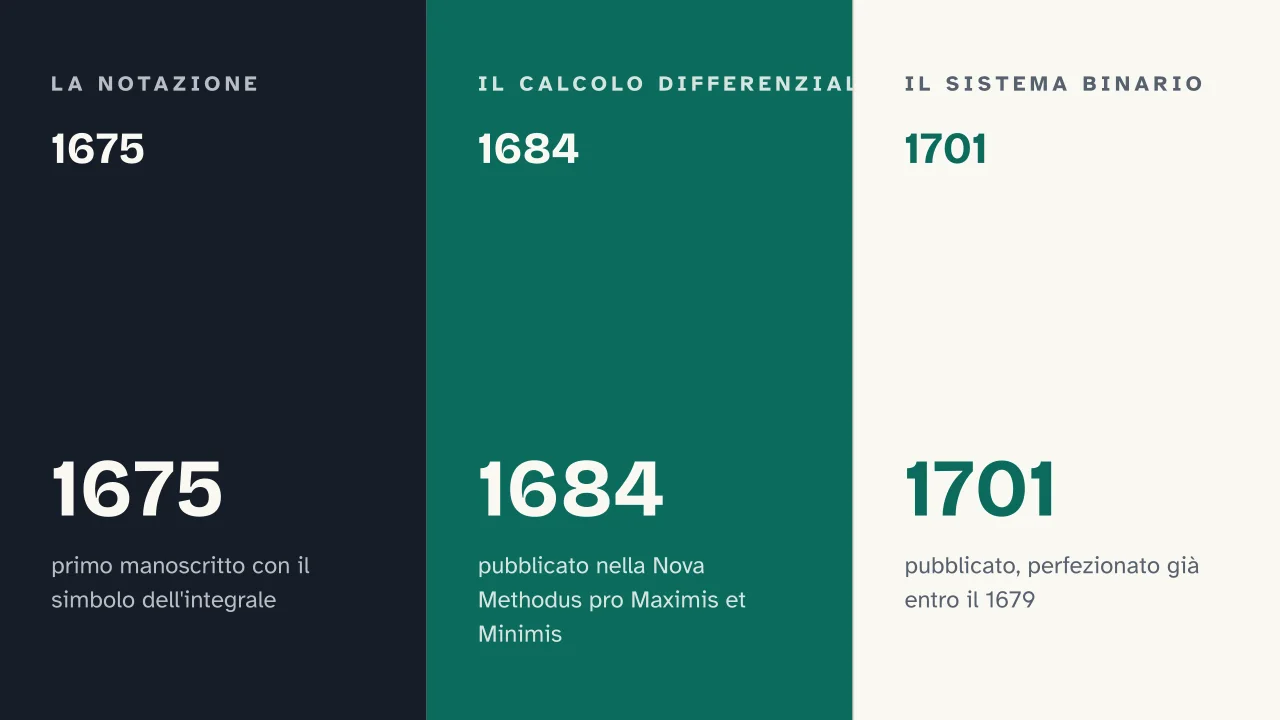 Slide 13 della presentazione su Leibniz: 1675 · 1684 · 1701