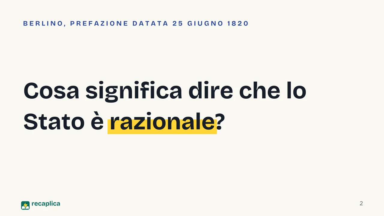 Slide 2 della presentazione su Lineamenti della filosofia del diritto di Hegel: Cosa significa dire che lo Stato è razionale?