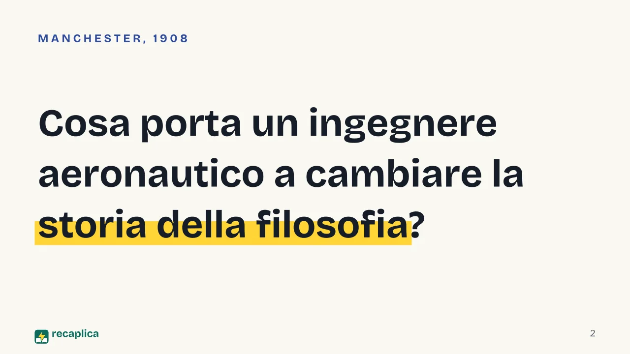 Slide 2 della presentazione su Wittgenstein e la filosofia analitica: Cosa porta un ingegnere aeronautico a cambiare la storia della filosofia?