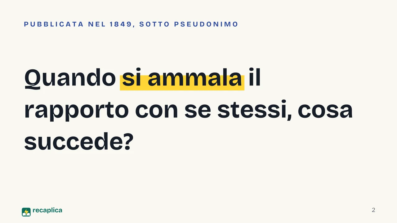 Slide 2 della presentazione su Disperazione in Kierkegaard: Quando si ammala il rapporto con se stessi, cosa succede?