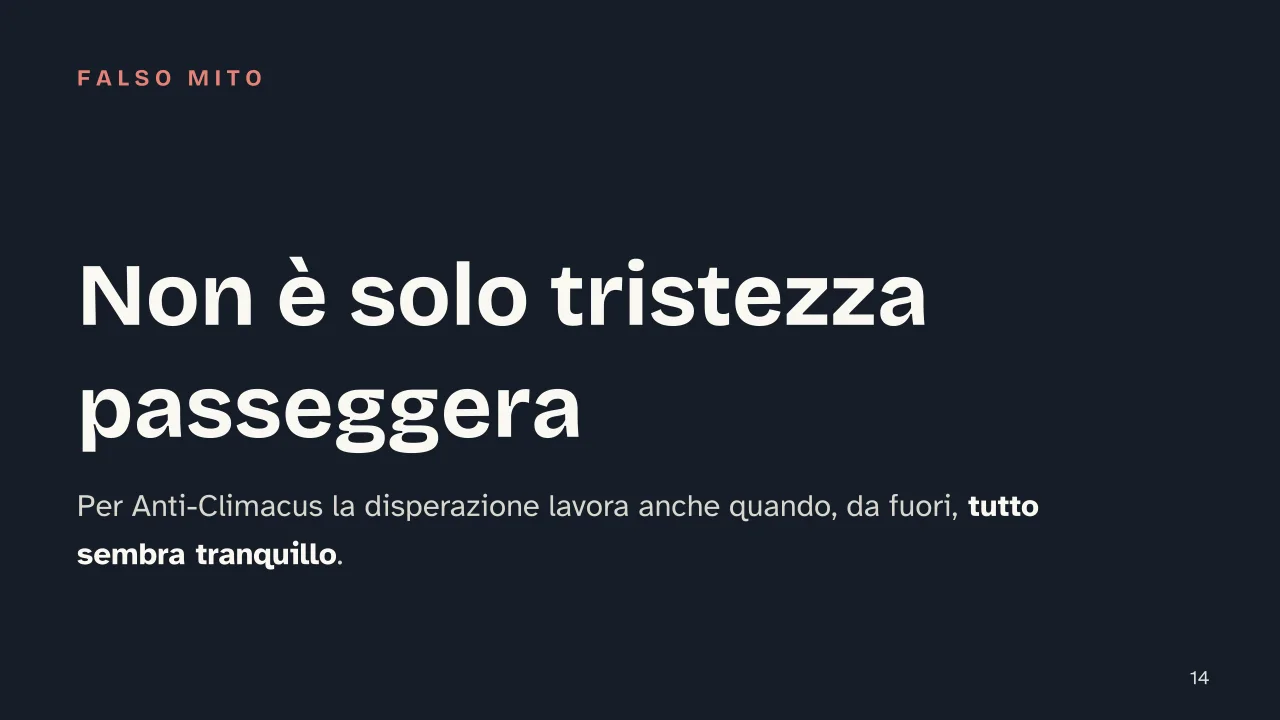 Slide 14 della presentazione su Disperazione in Kierkegaard: Non è solo tristezza passeggera