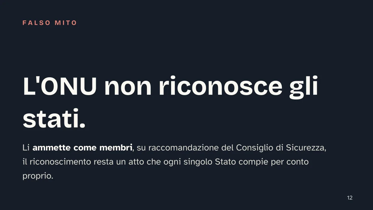 Slide 12 della presentazione su Mappa del mondo: L'ONU non riconosce gli stati.