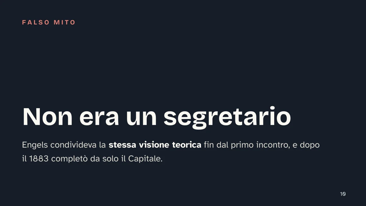 Slide 10 della presentazione su Marx ed Engels: Non era un segretario
