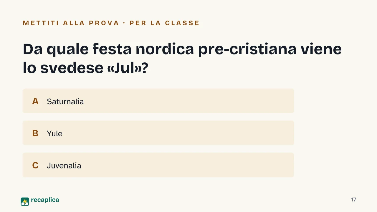 Slide 17 della presentazione su Storia del Natale: Da quale festa nordica pre-cristiana viene lo svedese «Jul»?
