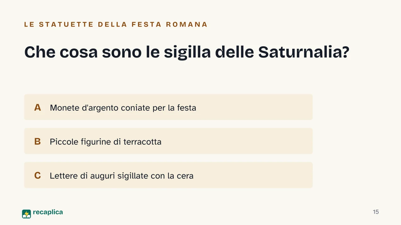 Slide 15 della presentazione su Regali di Natale, origine di un'usanza che gira il mondo: Che cosa sono le sigilla delle Saturnalia?