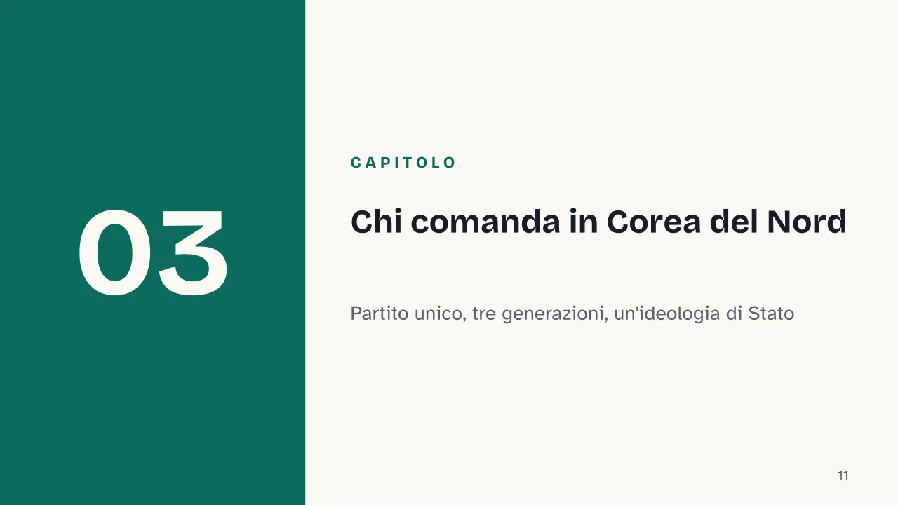 Slide 11 della presentazione su Perché la Corea è divisa in due: Capitolo 03: Chi comanda in Corea del Nord
