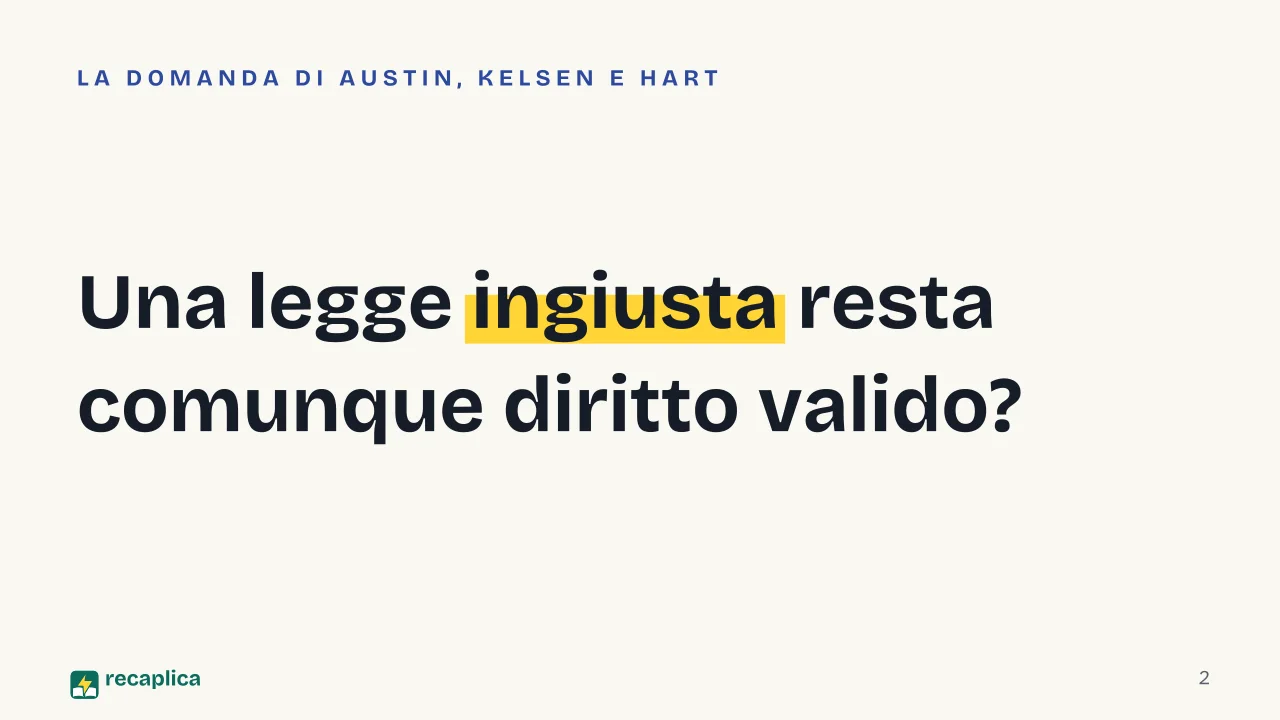 Slide 2 della presentazione su Positivismo giuridico: Una legge ingiusta resta comunque diritto valido?