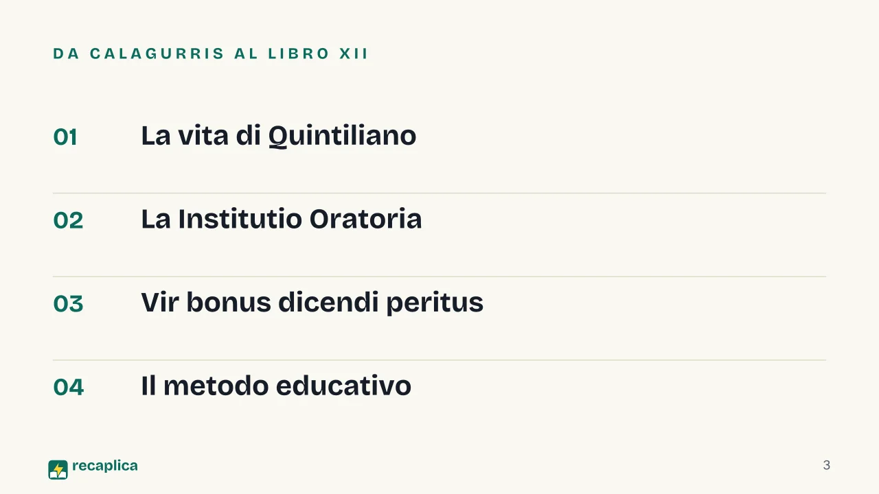 Slide 3 della presentazione su Quintiliano: Da Calagurris al libro XII