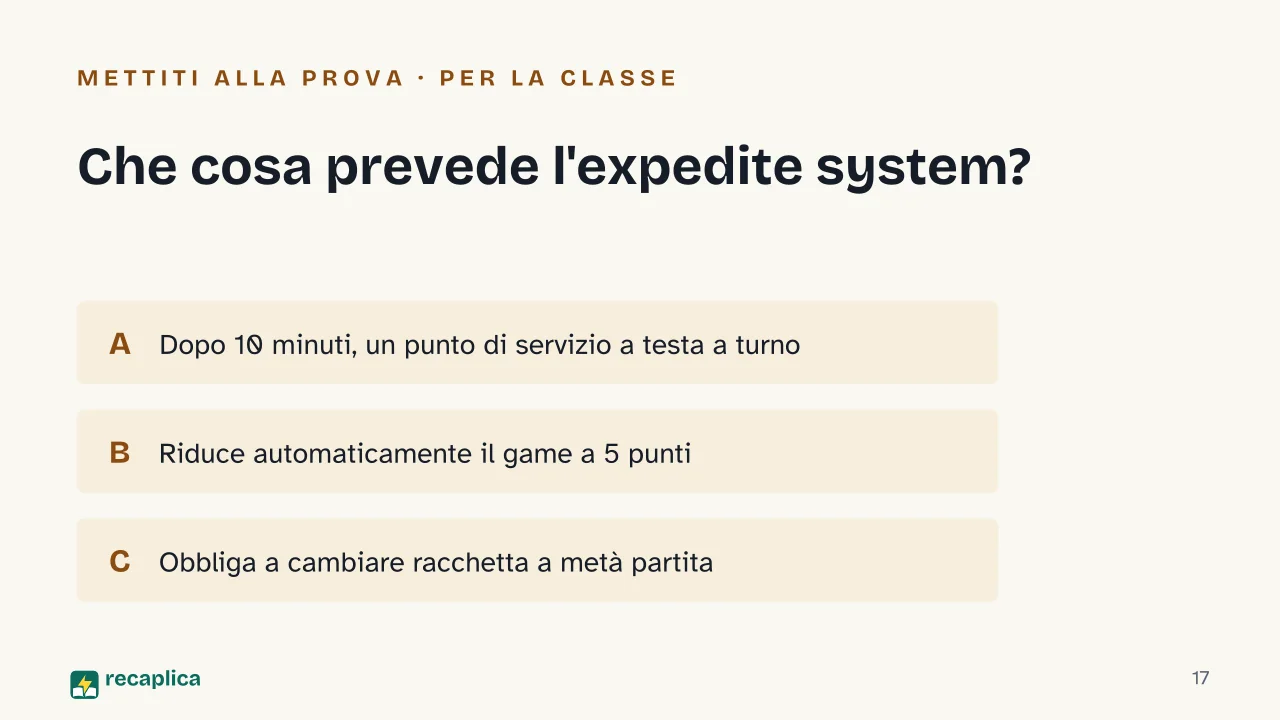 Slide 17 della presentazione su Le regole del ping pong: Che cosa prevede l'expedite system?