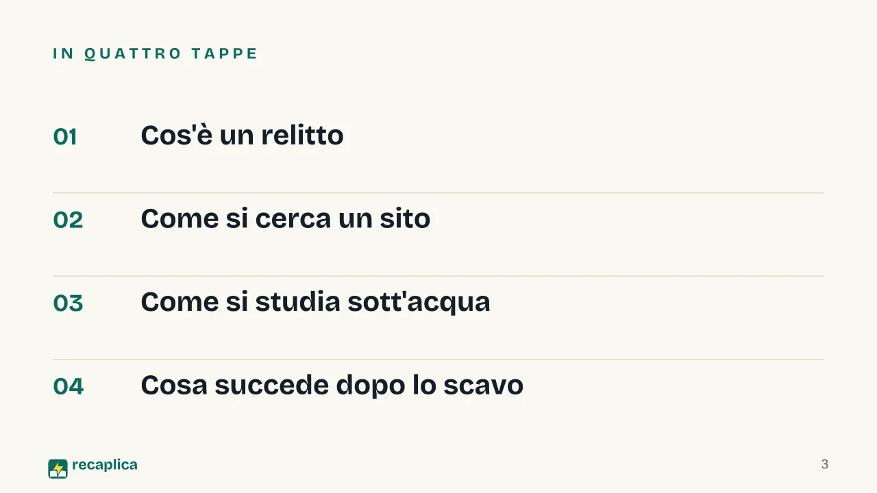 Slide 3 della presentazione su Relitto: In quattro tappe